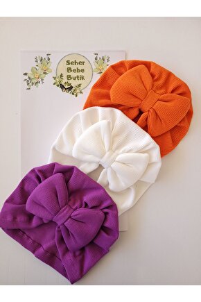 Kız Bebek & Çocuk Renkli Fiyonklu Bone 3Lü Set