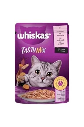 Pouch Tasty Mix Sos İçerisinde Somonlu ve Havuçlu Yetişkin Konserve Kedi Maması 85 Gr