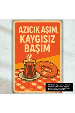 azıcık aşım kaygısız başım duvar yazıları retro ahşap poster tablo