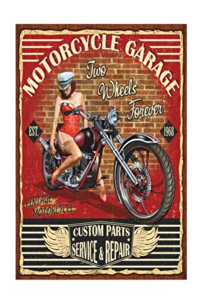 Klasik Motor Garajı Retro Vintage Ahşap Poster