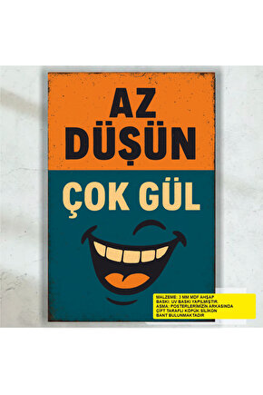 az düşün çok gül komik esprili sözler duvar yazıları retro ahşap poster tablo