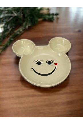 Eğlenceli Çocuk Gülen Yüz Emojili Mama, Yemek, Kahvaltı Ve Pasta Tabağı 1 Adet Krem