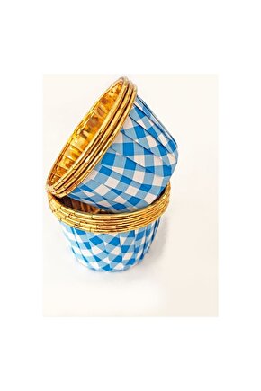Mavi Pötikare Gold Muffin Cupcake Kalıbı Kek Kapsülü 25li - V