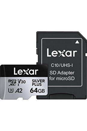 64GB Silver Plus 205mb 4K V30 UHSI Micro SD Hafıza Kartı