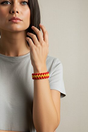 Paracord Sarı Kırmızı Taraftar Unisex Bileklik Bıçak Pusula Magnezyum Çubuğu