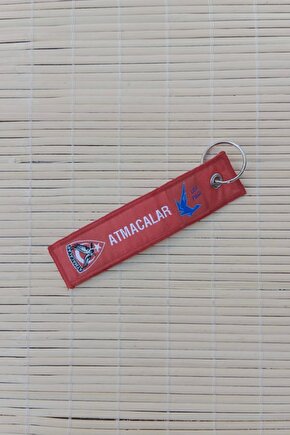 Atmacalar yazili kirmizi beyaz nakis islemeli bez anahtarlik