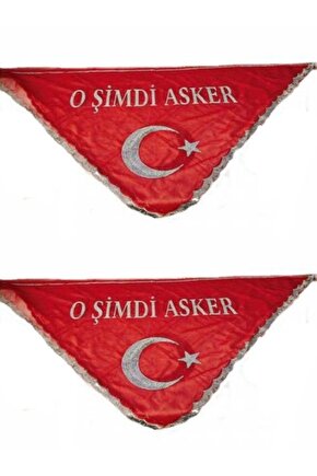2 Adet Kırmızı Beyaz Ayyıldız O Şimdi Asker Yazılı Pul Işlemeli 70 X 135 Cm Asker Uğurlama Şalı