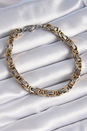 CEYLAN ADAM 316L Çelik Gümüş Gold Renk Kral Zincir Model Erkek Bileklik