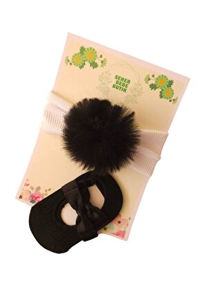 Kız Bebek & Çocuk PonPon Bandana ve Çorap Takım -peluş-pamuklu-