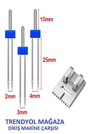 Singer Bernina Janome Çift Iğne Ve Nervür Ayak Set (iğne Paket Içinde 2mm,3mm Ve 4 Mmdir.)