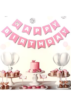 Happy Brithday Pembe Gümüş Banner