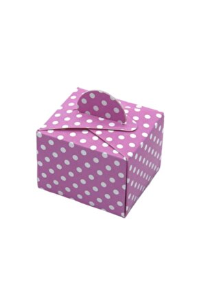 Lokum Kutusu - Küp - Pembe Beyaz Puantiyeli 50li