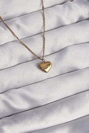 316L Çelik Özel Seri Gold Renk Kalp Model Love Kolye