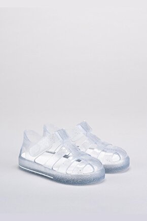 S10265 Star Glitter Çocuk Simli Beyaz Sandalet