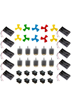 Motor Pervane Set 10 lu (Motor Pervane 2Li Pil Yuvası ON-OFF Anahtar)