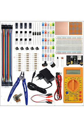 Breaboard Temel Elektronik Eğitim Full Set DT830D Multimetre Yankeski