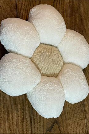 Peluş Papatya Dekoratif Yastık Kırlent Minder - İthal Kumaş - Ortası Kahve