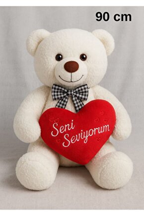 90 CM PELUŞ AYI OYUNCAK - HEDİYELİK- YUMUŞAK- İTHAL KUMAŞ - KALPLİ