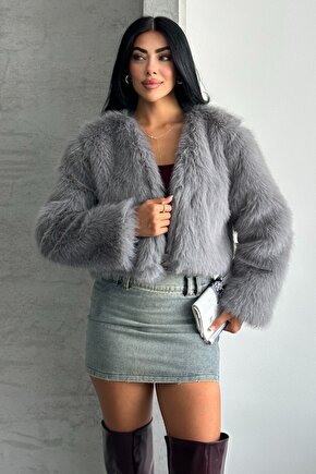 Kadın Crop Kürk Mont - Kısa Peluş Ceket - Kışlık Premium Kürk