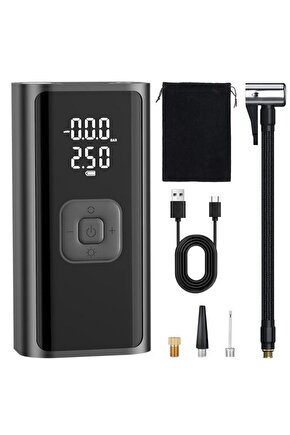 Dijital LCD Ekranlı 4500mAh Hava Kompresörü Powerbank Özellikli Şişirme Pompası Araç Top Motorsiklet