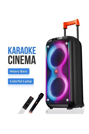 KABLOSUZ MİKROFONLU BLUETOOTH SPEAKER TAŞINABİLİR TEKERLEKLİ BÜYÜK BOY KABLOSUZ ŞARJLI HOPARLÖR