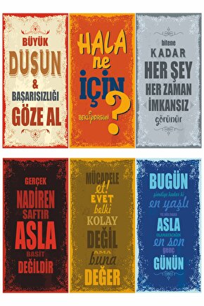 Motivasyon Eğlenceli Öğretici Duvar Yazıları-5- 6lı Mini Retro Ahşap Poster Seti