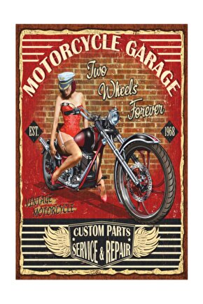 Klasik Motor Garajı Retro Vintage Ahşap Poster