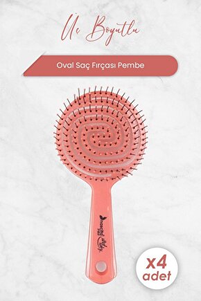 Üç Boyutlu Oval Saç Fırçası Pembe x 4 Adet