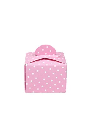 Mini Lokum, Şeker Kutusu Pembe Puantiyeli (50 Adet)