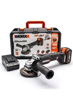 WX812 20Volt 4.0Ah. 125mm Kömürsüz Profesyonel Şarjlı Avuç Taşlama