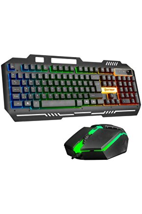 HKM-X86 QUIN Siyah Usb Gökkuşağı Zemin Aydınlatmalı Gaming Oyuncu Klavye + Mouse Set