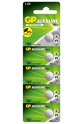 GP186-C5 LR43 AG12 Alkalin Düğme Pil 5li Paket