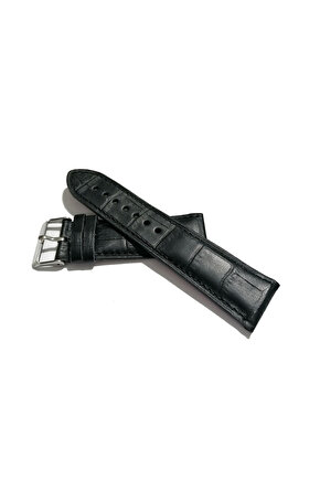 &Her Saate Uygun Yarım Kroko Hakiki Deri Saat Kordonu 22 mm (151)  siyah