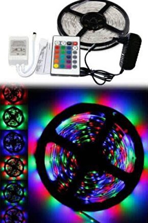 5 Metre Rgb Şerit Led Uzaktan Kumandalı Silikonlu Iç Ve Dış Mekan Adaptörlü