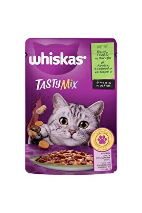 Pouch Tasty Mix Sos İçerisinde Kuzu Etli Tavuklu ve Havuçlu Yetişkin Konserve Kedi Maması 85