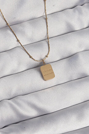 BFS 316L Çelik Gold Renk Kare Charm Model Kolye