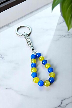 8 MM AKİK DOĞALTAŞLI SARI-LACİVERT TARAFTAR ANAHTARLIK