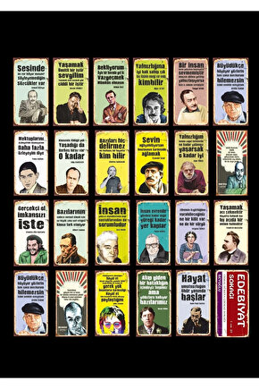 Edebiyat Sokağı Şairler Ve Yazarlar Retro Ahşap Poster Seti 24 Lü