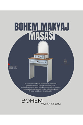 Bohem Makyaj Masası - Çekmeceli Makyaj Masası - Aynalı Makyaj Masası