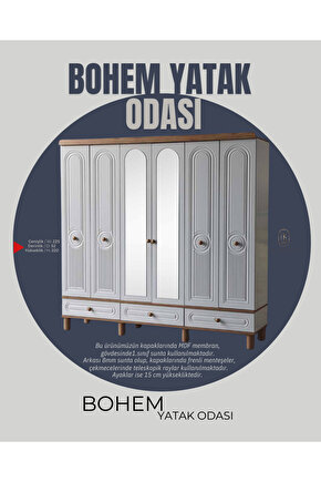 Bohem Gardırop - 6 Kapaklı Gardırop - Aynalı Kapaklı Dolap