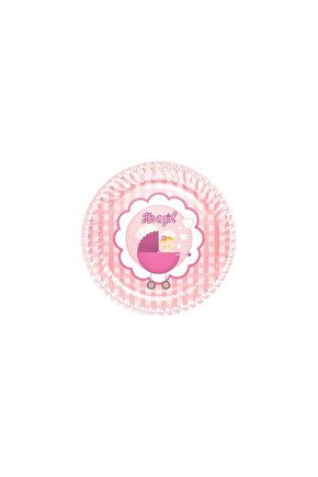 Roll Up Baby Shower Kız Bebek Temalı Pembe Karton Tabak 8 Adet 23 Cm It Is A Girl Için Parti Tabağı