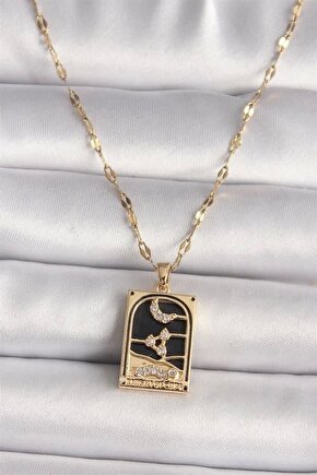 316L Çelik Gold Renk Zirkon Taşlı Ay Figürlü Tarot Model Kadın Kolye