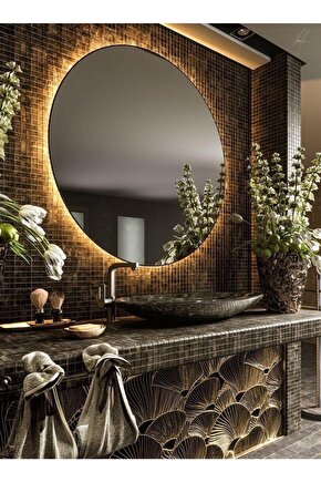 90 Cm Günışığı Ledli Yuvarlak Banyo Aynası Makyaj Aynası Trafolu