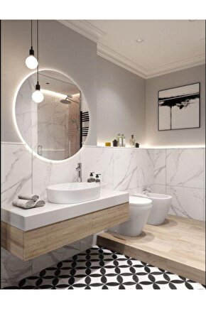 70 Cm Rgb Çok Renkli Ledli Yuvarlak Duvar Aynası Banyo Ve Makyaj Aynası Trafolu Kumandalı