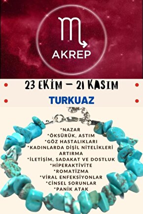 Burç Taşı Akrep Burcu Turkuaz Taşı Bileklik