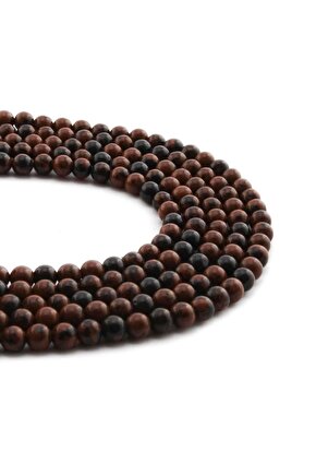 Obsidyen Doğal Taş Parlak Kahverengi Küre Kesim 4mm Dizi [aa]