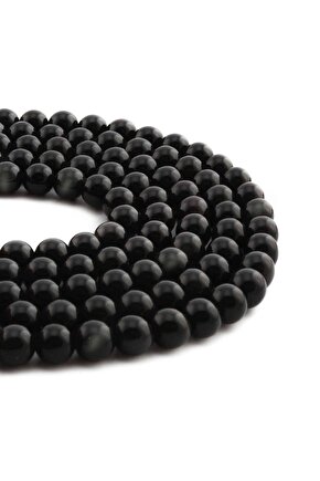 Obsidyen Doğal Taş Parlak Siyah Küre Kesim 8mm Dizi [aa]