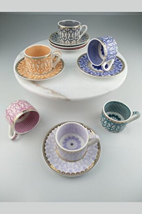 By Como Porselen Bone China 6 Lı Kahve Fincan Takımı Çiçek Papatya Fnc-08