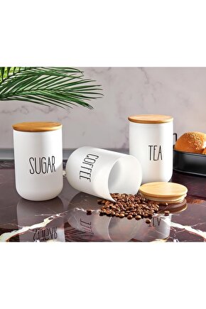 3’lü Bambu Kapaklı Cam Çaykahveşeker 1000 ml Büyük Kavanoz Seti