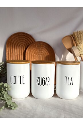 3lü Bambu Kapaklı Cam Kavanoz Teacoffeesugar
